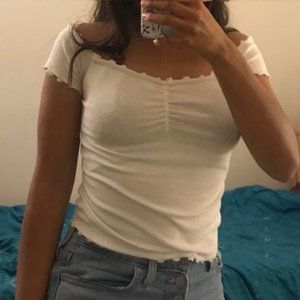 Hollister White Off-the-Shoulder Lettuce Hem Top